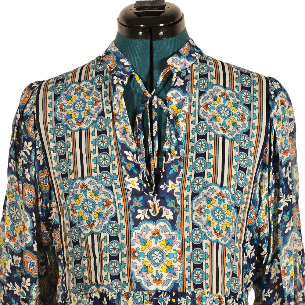 Shoshanna Silvano Blouse Blue White Printed Top Semi Sheer Size XS - Picture 4 of 11